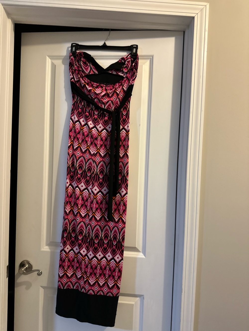Taboo Pink Geometric Maxi Dress with Black Accents